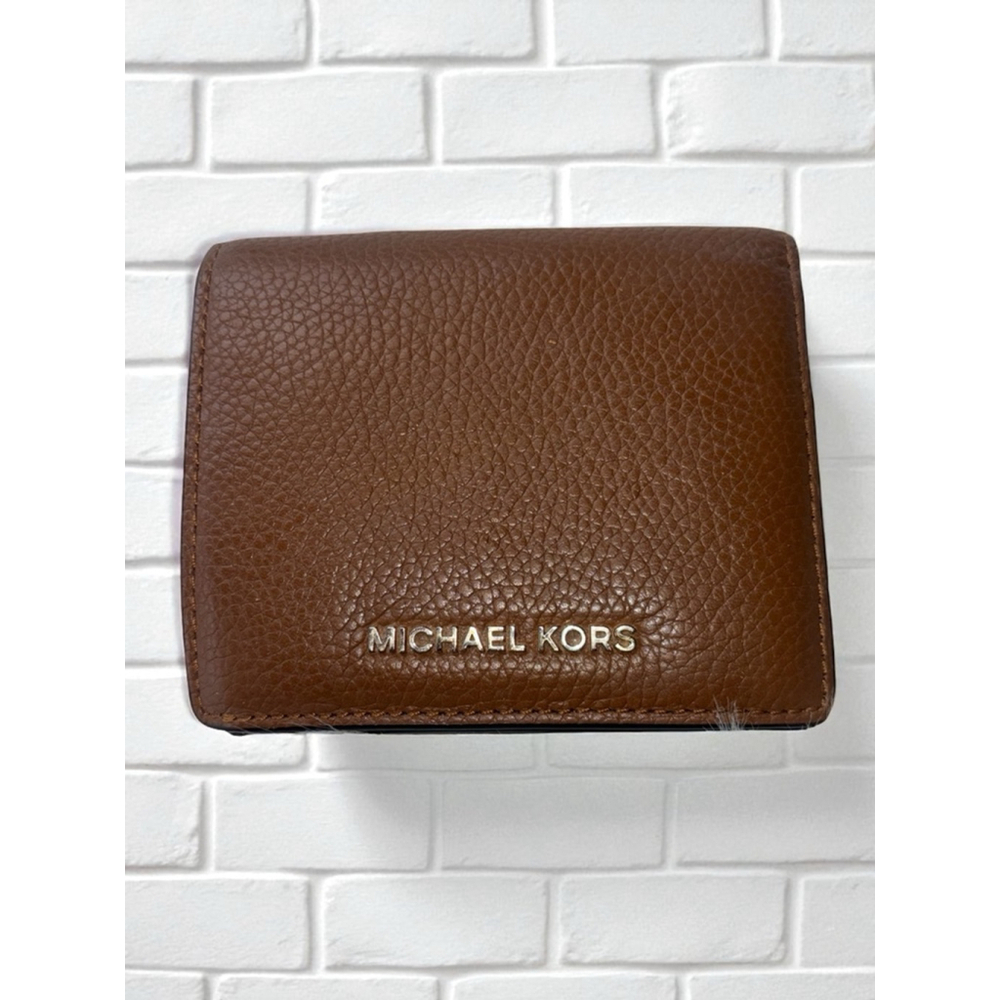Michael Kors Mercer Brown Pebbled Leather Card Case Wallet Gold Hardware Luxury